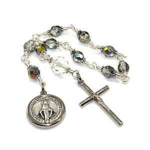 Handmade One Decade Rosary AB Crystal Beads Miraculous Medal Cross